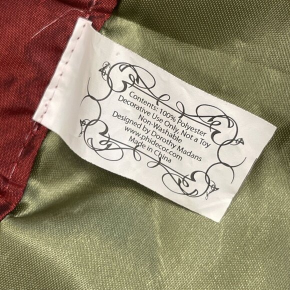 Burgundy Maroon Olive Green Gold Silk Accent Christmas Tree Skirt Approx 45” - Picture 7 of 9